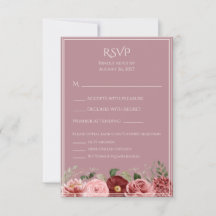 Stoffige Roze Bourgondië Bloemige Trouw RSVP Kaart