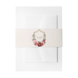 Stoffige Roze Bourgondië Bloemstuk Bruidsmonogram Uitnodigingen Wikkel
