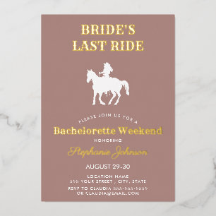 Stoffige Roze Bruid's Laatste Rit Bachelorette Wee Folie Uitnodiging