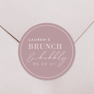 Stoffige Roze Bruiloft Borrel Brunch en Mousserend Ronde Sticker