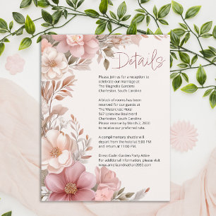 Stoffige Roze Crème Magnolia Bloemige Trouwdetails Informatiekaartje