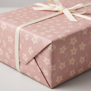 Stoffige Roze Crème Narcis Bloemig Cottagecore Cadeaupapier