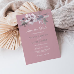 Stoffige Roze Elegante Bloemige Save The Date Kaar