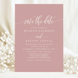 Stoffige Roze Elegante Calligrafie Bewaar de Datum Save The Date