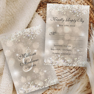 Stoffige Roze Elegante Zilveren Glitter Bruiloft RSVP Kaartje