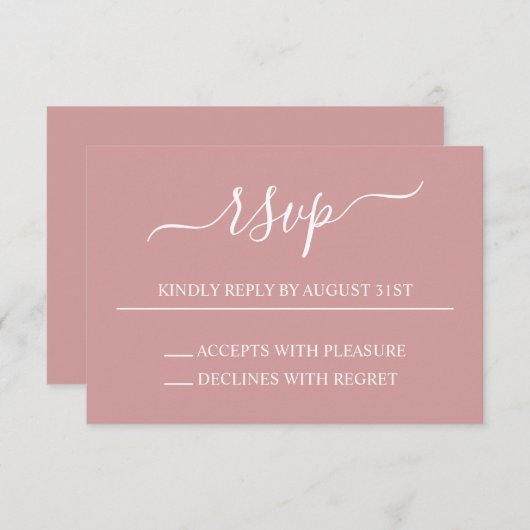 Stoffige roze en witte elegante bruiloft RSVP kaartje (Voorkant / Achterkant)