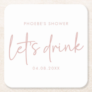 Stoffige Roze en Witte Script Bruidsdouche Onderze Vierkante Kartonnen Onderzetter