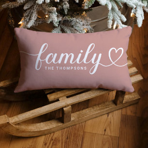 Stoffige Roze Familie Hart Script Monogram Kussen