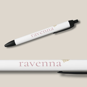 Stoffige Roze Gepersonaliseerde Naam Gouden Luipaa Zwarte Inkt Pen