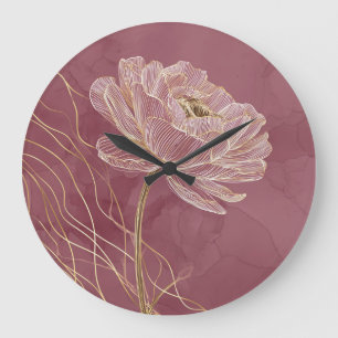 Stoffige Roze Gouden Bloem Lijn Kunst Minimalistis Grote Klok