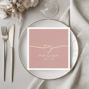 Stoffige Roze Gouden Hart Minimalistische Trouw Servet