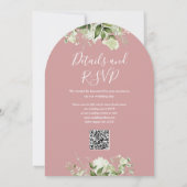 Stoffige Roze Groene Bloemencode QR Code Trouwboog Kaart (Achterkant)