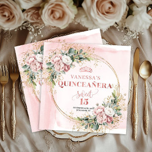Stoffige Roze Groene Bloemige Sweet 15 Viering Servet