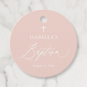 Stoffige Roze Kruis Meisje Doop Ronde Favor Tags Bedankjes Labels