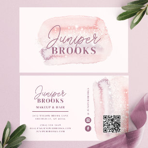 Stoffige Roze Lavendel Social Media QR Code Glitte Visitekaartje