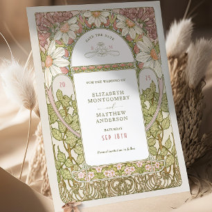 Stoffige Roze Madeliefjes Bewaar Datum Art Nouveau Kaart