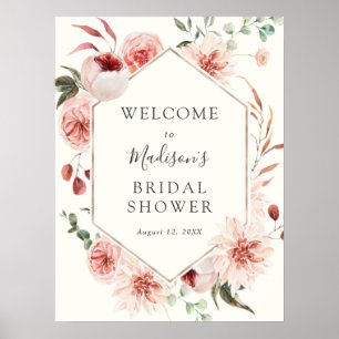 Stoffige roze mauve bloemen en groenblijvende welk poster