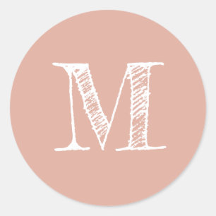 Stoffige Roze Monogram Initiaal Ronde Sticker