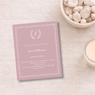 Stoffige roze monogram slinger verjaardagsuitnodig