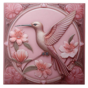 Stoffige roze namaak reliëf Art Nouveau Kolibrie L Tegeltje