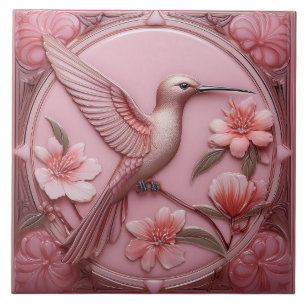 Stoffige roze namaak reliëf Art Nouveau Kolibrie R Tegeltje