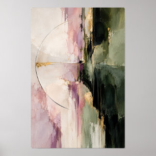 Stoffige Roze Olijf Zwart Cirkel Abstracte Wandkun Poster