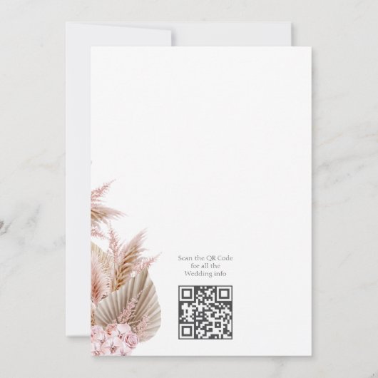 Stoffige Roze Pampas Gras Intieme Trouw Kaart (Achterkant)