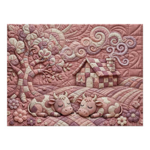 Stoffige Roze Pittoreske Quilt Koeien Patchwork Pa Perfect Poster