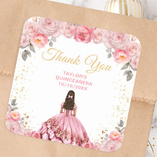 Stoffige Roze Prinses Quinceañera Bedankt Vierkante Sticker