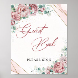 Stoffige roze roos eucalyptus goud gast boek bordj poster