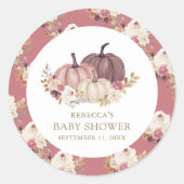 Stoffige Roze Roze Bloemenkurk Baby Shower Ronde Sticker (Voorkant)