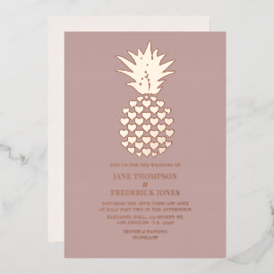 Stoffige Roze & Roze Goud Tropische Ananas Bruilof Folie Uitnodiging