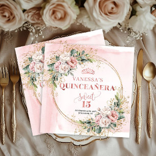 Stoffige roze roze gouden Quinceañera-feestservett Servet