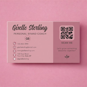 Stoffige Roze Roze QR Code Monogram Visitekaartje