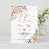 Stoffige roze rozen bloemen blozend goud geometris kaart (Staand voorkant)