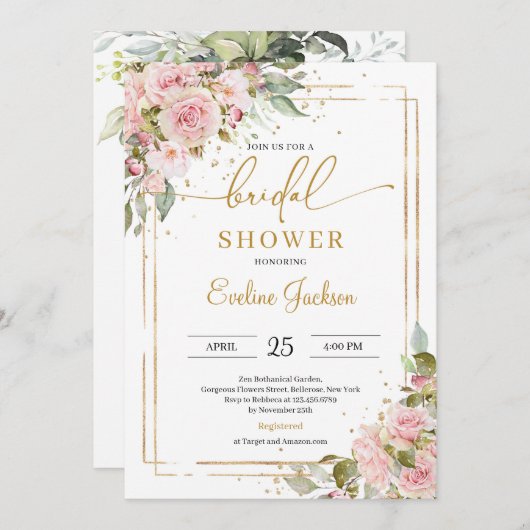 Stoffige roze rozen bloemen blozend goud geometris kaart (Voorkant / Achterkant)