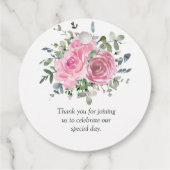 Stoffige roze rozen eucalyptus botanische bruiloft bedankjes labels (Achterkant)