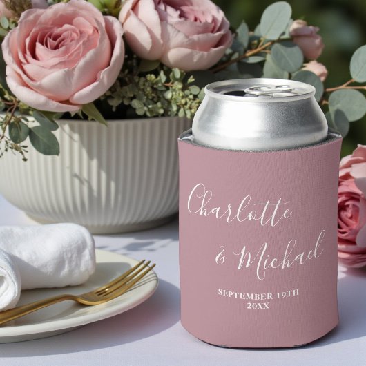 Stoffige Roze Script Moderne Trendy Bruiloft Blikjeskoeler