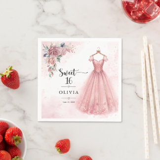 Stoffige Roze Sweet 16 Bloemen Servetten