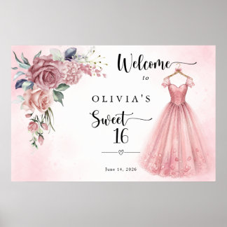 Stoffige Roze Sweet 16 Bloemenjurk Welkom Poster