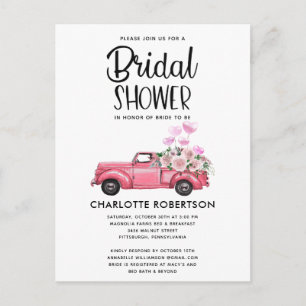 Stoffige Roze Vintage Truck Bruiloft Uitnodiging