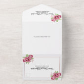 Stoffige roze waterverf roos bloemen bloemenbruilo all in one uitnodiging (Buitenkant)