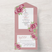 Stoffige roze waterverf roos bloemen bloemenbruilo all in one uitnodiging (Binnen)