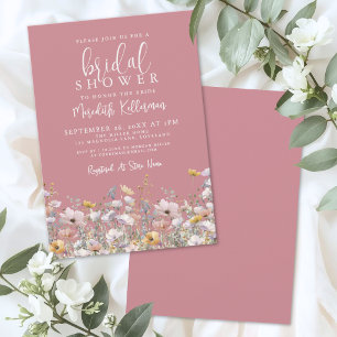 Stoffige Roze Wilde Bloemen Bruidsdiner Kaart