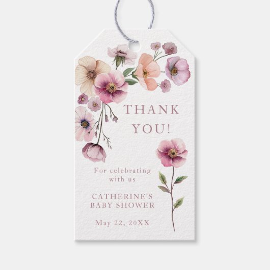 Stoffige Roze Wildflower Bedankt Cadeau Labels – B Cadeaulabel (Voorkant)