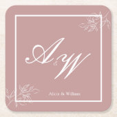Stoffige Roze & Witte Aangepaste Trouw Vierkante Kartonnen Onderzetter (Voorkant)