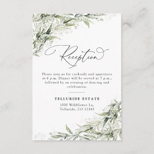 Stoffige Sage groene bruiloft receptie behuizing K Informatiekaartje (Voorkant)