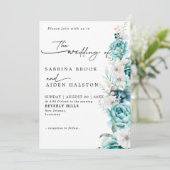 Stoffige smaragd groen wit bloemenbruiloft kaart (Staand voorkant)