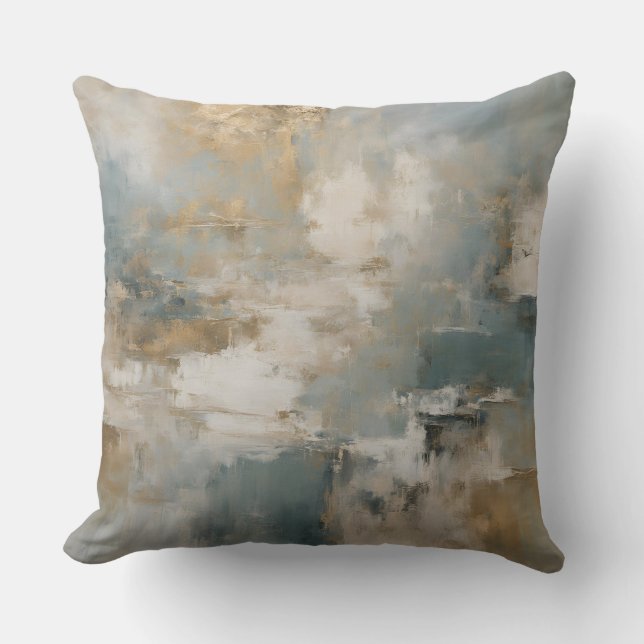 Stoffige Teal Blau Gouden Abstract Kussen (Voorkant)