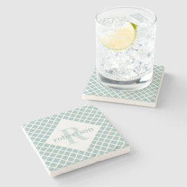 Stoffige Teal en Witte Geometrische Moderne Monogr Stenen Onderzetter